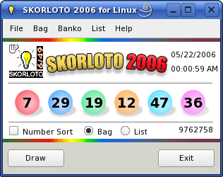 "SKORLOTO 2006 for Linux" Main Form
