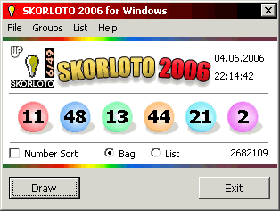 "SKORLOTO 2006 for Windows" Main Form