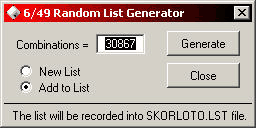 SKORLOTO 2005.NET Random Combination List Generator 