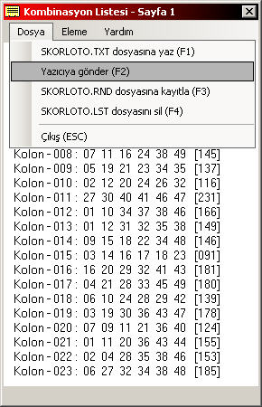SKORLOTO 2005.NET - Combination List Window
